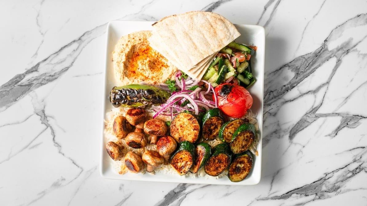 14. Veggie Kabob-Vegan Plate.