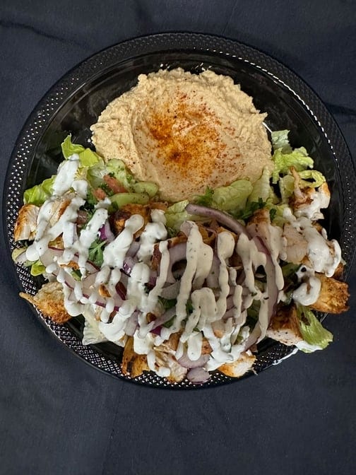 23. Hummus Chicken Kabob Salad.