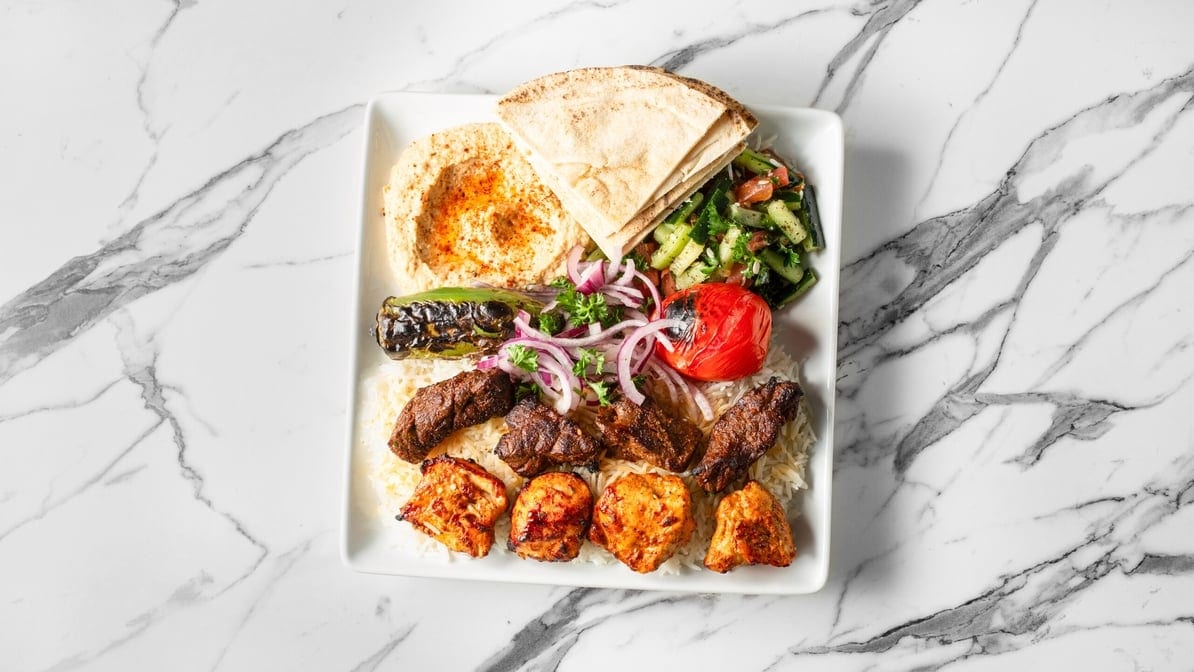 1. Beef & Chicken Chunks Combo(2 Skewers) Plate.